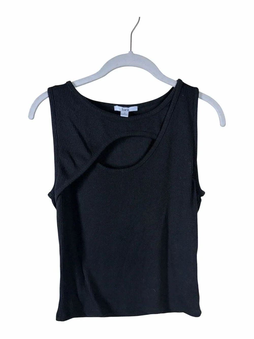 Bar III Black Ribbed Tank with Asymmetrical Neckline Cutout